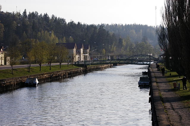 Looking upstream the river through the central parts of Söderhamn. 